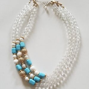 Triple blue, white & gold necklace .